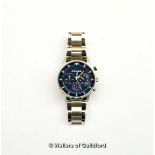 *Gentlemen's Police stainless steel wristwatch, circular blue dial with baton hour markers and three