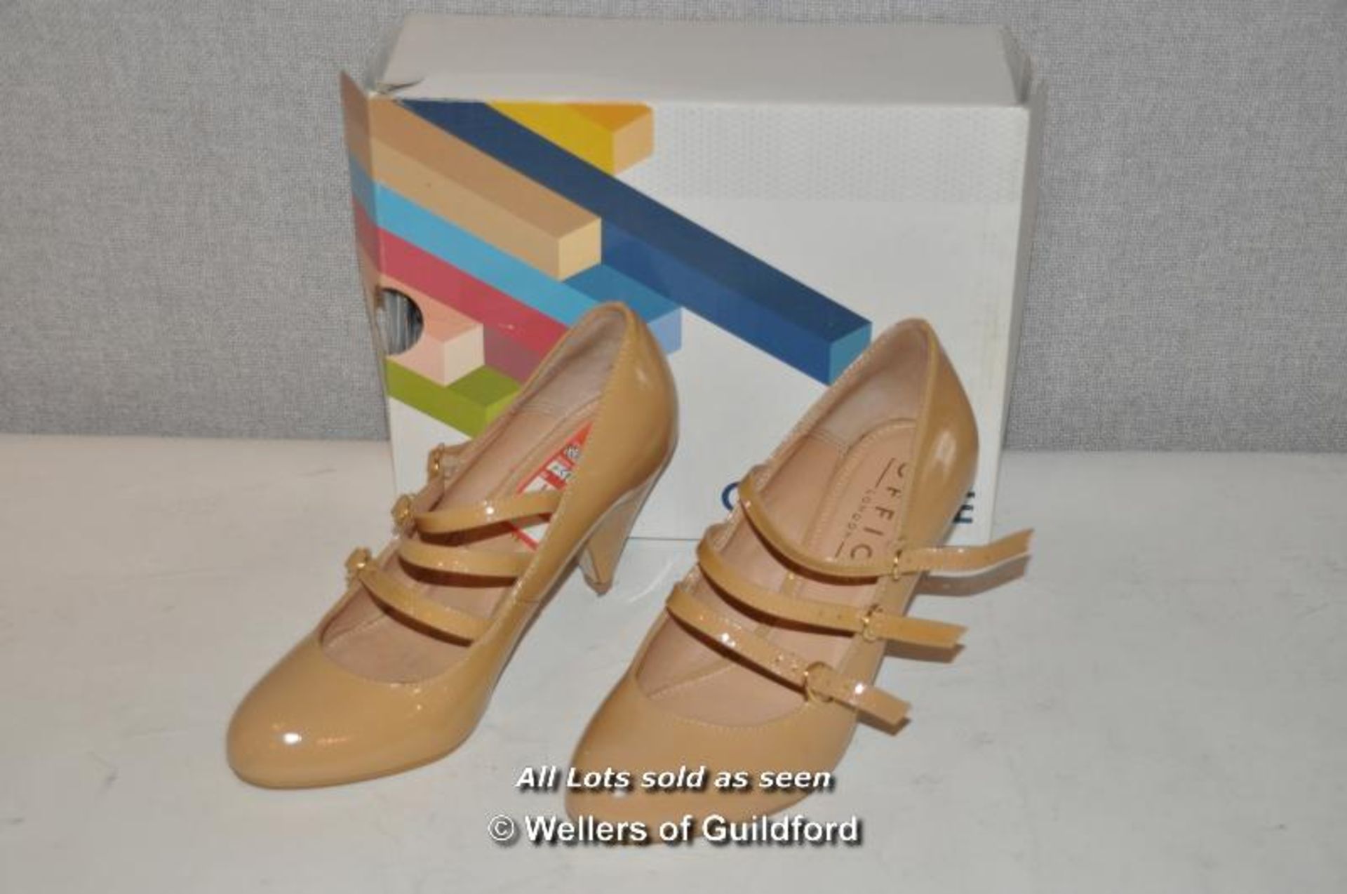 *LADIES NEW AND BOXED OFFICE BABEL 3 STRAP NUDE HIGH HEELED SHOES - 38 (SH-0420-120516)