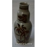 A Charles Vyse stoneware vase of unusual baluster shape, with stylised brown leaf pattern, the