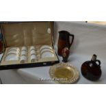 A set of 6 Royal Doulton coffee cans and saucers in the Gold Lace pattern, in original box; a