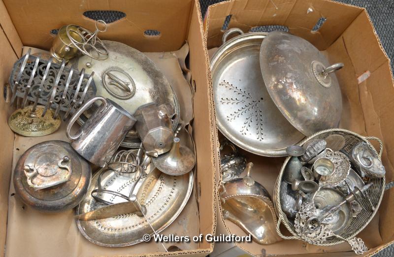 A quantity of silver plated wares including entree dishes.