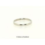 Platinum wedding band, weight 2.6 grams, ring size N½