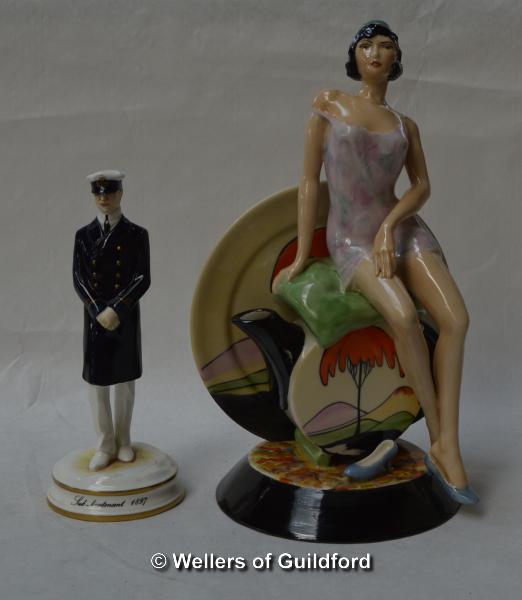 A Peggy Davies Victoria Bourne Original Artist's Proof figure of a scantily clad lady seated on a