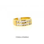 Diamond half eternity ring, two rows of round brilliant cut diamonds channel set in 18ct yellow