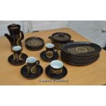 Denby Arabesque dinner wares comprising seven oval dinner plates, serving dish and cover, four