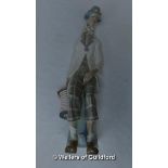 Lladro clown seated on a pillar and holding a concertina, impressed mark F7A, 46cm.