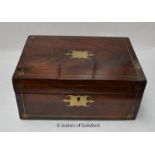 *An early Victorian mahogany box with brass inlay and cartouches, the lid opening to reveal a lift