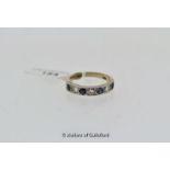 Sapphire and diamond half eternity ring, four round cut sapphires separated by three round brilliant