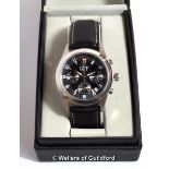 Gentlemen's GFF wristwatch, circular black dial with Arabic numerals, date aperture and three