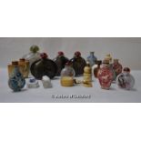 Chinese snuff bottles: six interior painted examples, the largest painted with mountainous landscape