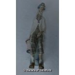 Lladro clown seated on a pillar and holding a concertina, impressed mark F7A, 46cm.