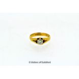 Single stone diamond ring, old cut diamond mounted in platinum on an 18ct yellow gold gypsy setting,
