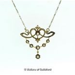 Art Nouveau diamond set necklace, mounted in white metal tested as silver, with gold backing