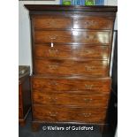 George III mahogany chest on chest, dentil cornice and blind fretwork over two short and six long