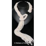 Freshwater pearl lariat style necklace, bespoke design of fifteen rows of freshwater pearls with