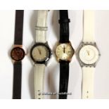 *Four ladies' wristwatches, Swatch, Rotary, Bering, DKNY (Lot subject to VAT)