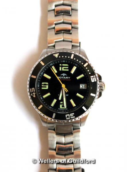 *Gentlemen's Rotary Aquaspeed wristwatch, circular black dial with baton and Arabic hour markers,