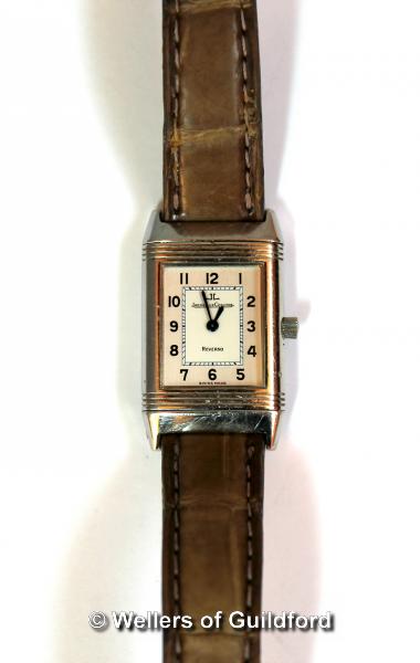 *Ladies' Jaeger-LeCoultre Reverso wristwatch, rectangular cream dial with Arabic numerals, on a