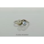 Pearl and diamond ring, an old cut diamond weighing an estimated 0.35ct, and a 4.8mm pearl set in