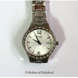 *Ladies' Seiko stainless steel wristwatch, circular cream dial with white stone set bezel, Arabic