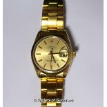 Gentlemen's Rolex Oyster Perpetual Date gold plated wristwatch, champagne coloured dial with baton