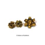 Yellow metal brooch and a pair of yellow metal earrings, no butterflies, tested as 14ct, weight 5.