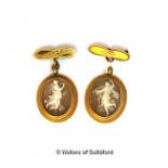 Two oval cameo brooch/pendants with yellow metal border tested as 9ct, one attached to a small