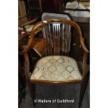 Pair of mahogany chairs with banded motif and burr walnut insert with tapestry seats 86x54x43cm