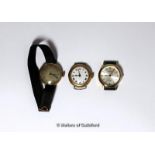 Ladies' 9ct yellow gold backed wristwatch with black fabric strap, together with a 9ct gold backed