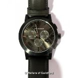 *Gentlemen's Burberry wristwatch, circular grey dial with baton hour markers, date aperture and