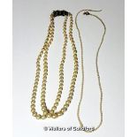 Two strand pearl necklace with silver marcasite clasp, together with a seed pearl necklace, a/f,