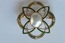 An attractive Edwardian enamel, pearl and diamond