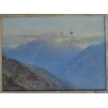 W. COLLINGWOOD: A framed a glazed watercolour entitled to reverse, " Sunset, Snowdon, W Collingwood,