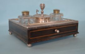 A large plated desk inkwell with drawer to side. E