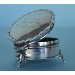A small Edwardian ring box with hinged top on thre