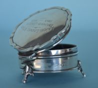 A small Edwardian ring box with hinged top on thre