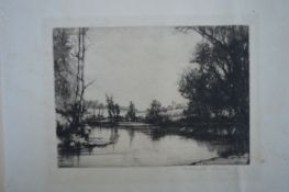 HENRY MACBETH - RAEBURN (British, 1860 - 1947). Etching of a waterside scene with castle to
