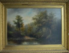 G H JENKINS: An attractive river scene with overhanging trees. Signed and dated 1801. Approx. 59 cms