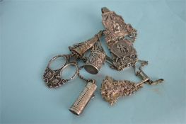 An unusual Continental silver chatelaine decorated