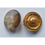 A gold framed and agate brooch together with a 9ct
