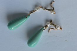 A pair of attractive turquoise and pearl drop earr