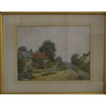 Watercolour of a gent herding sheep in an English