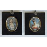 A pair of oval painted miniatures of Napoleon and