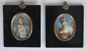 A pair of oval painted miniatures of Napoleon and