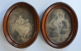 A pair of oval engravings. Approx. 14 cms x 10 cms