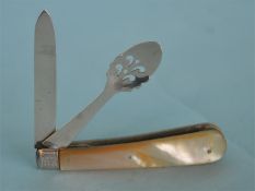 An unusual silver and MOP fruit knife / orange pee