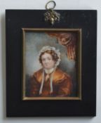 A small rectangular painting of a girl with white