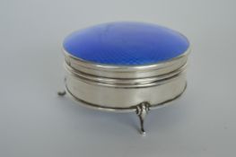 An attractive blue enamelled ring box with hinged