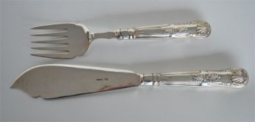 A heavy pair of King's pattern fish servers with s