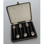 A boxed set of six bean top coffee spoons. Birming